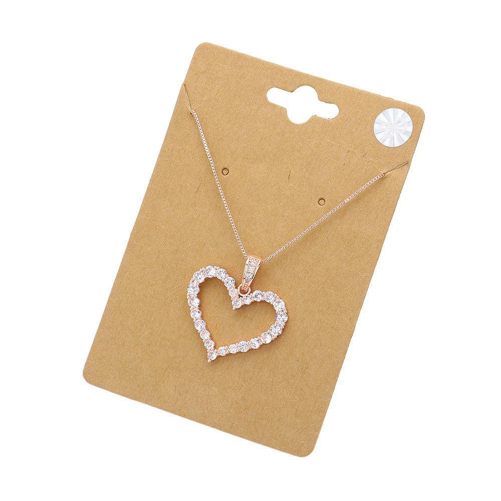 Clear CZ Stone Paved Open Heart Pendant Necklace - Jewelry Store by Erik Rayo