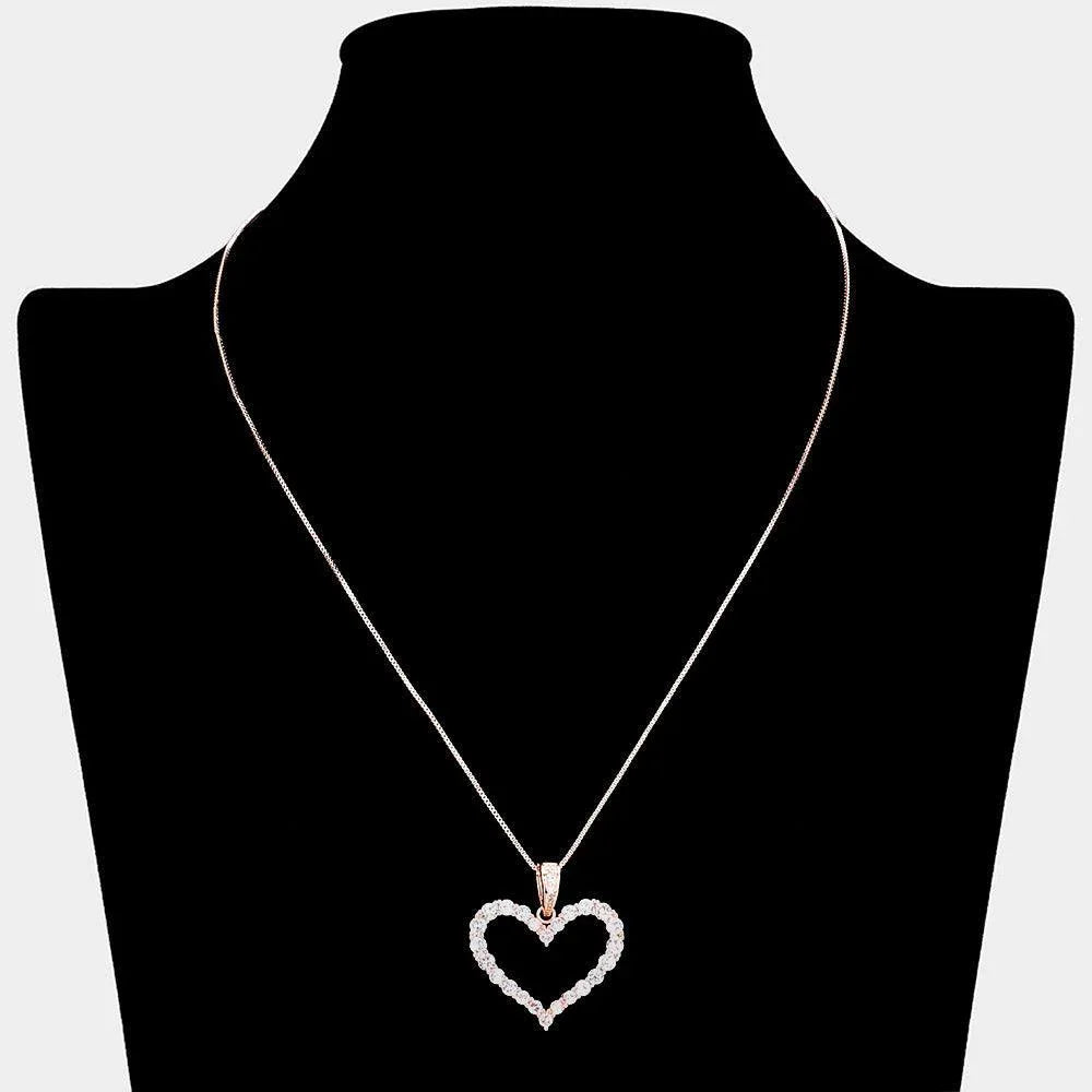 Clear CZ Stone Paved Open Heart Pendant Necklace - Jewelry Store by Erik Rayo