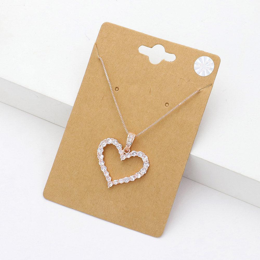 Clear CZ Stone Paved Open Heart Pendant Necklace