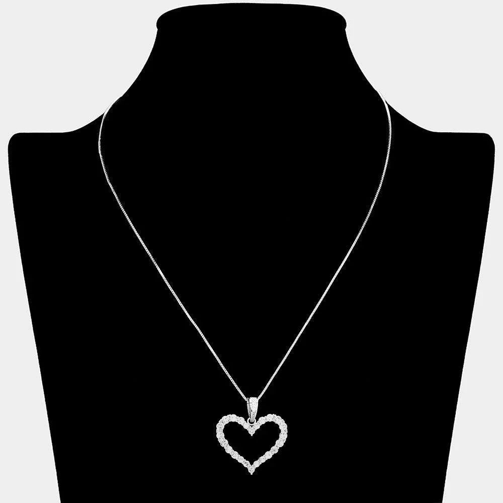 Clear CZ Stone Paved Open Heart Pendant Necklace - Jewelry Store by Erik Rayo