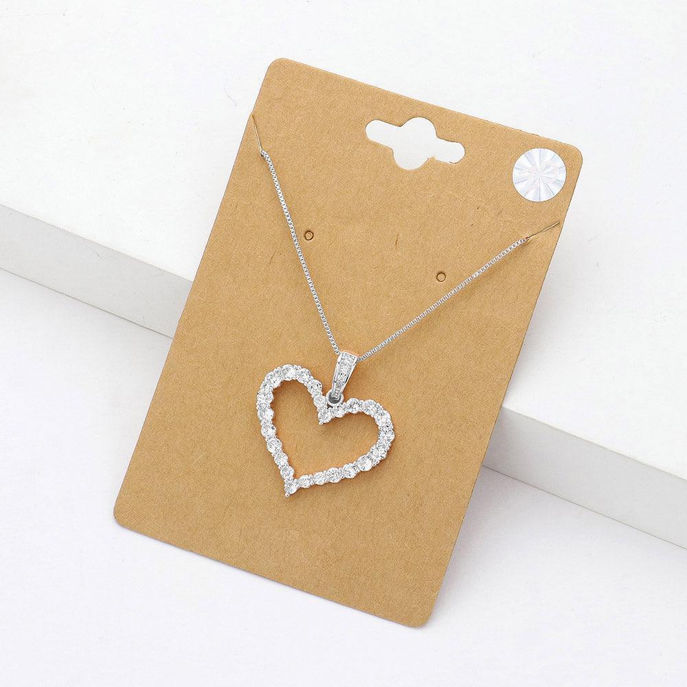 Clear CZ Stone Paved Open Heart Pendant Necklace - Jewelry Store by Erik Rayo