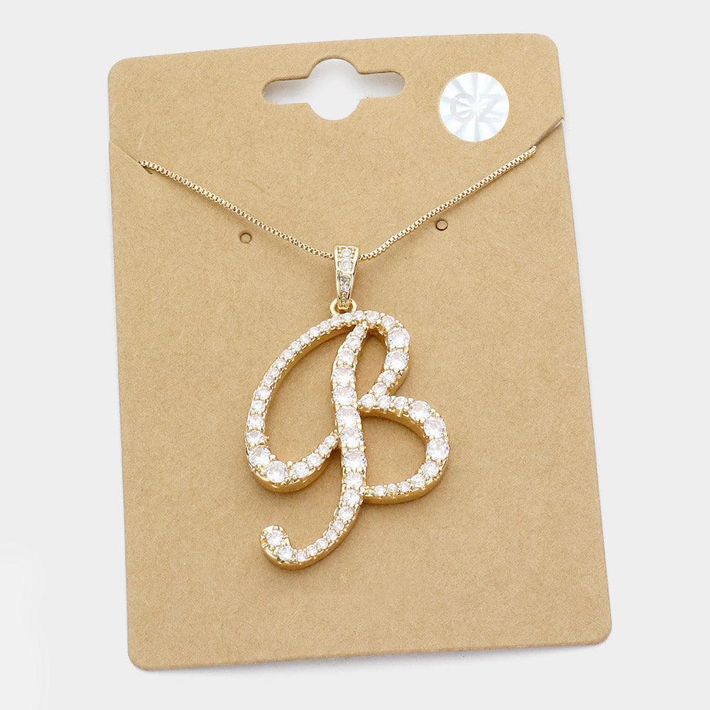 Letter B CZ Monogram Pendant Necklace - Jewelry Store by Erik Rayo
