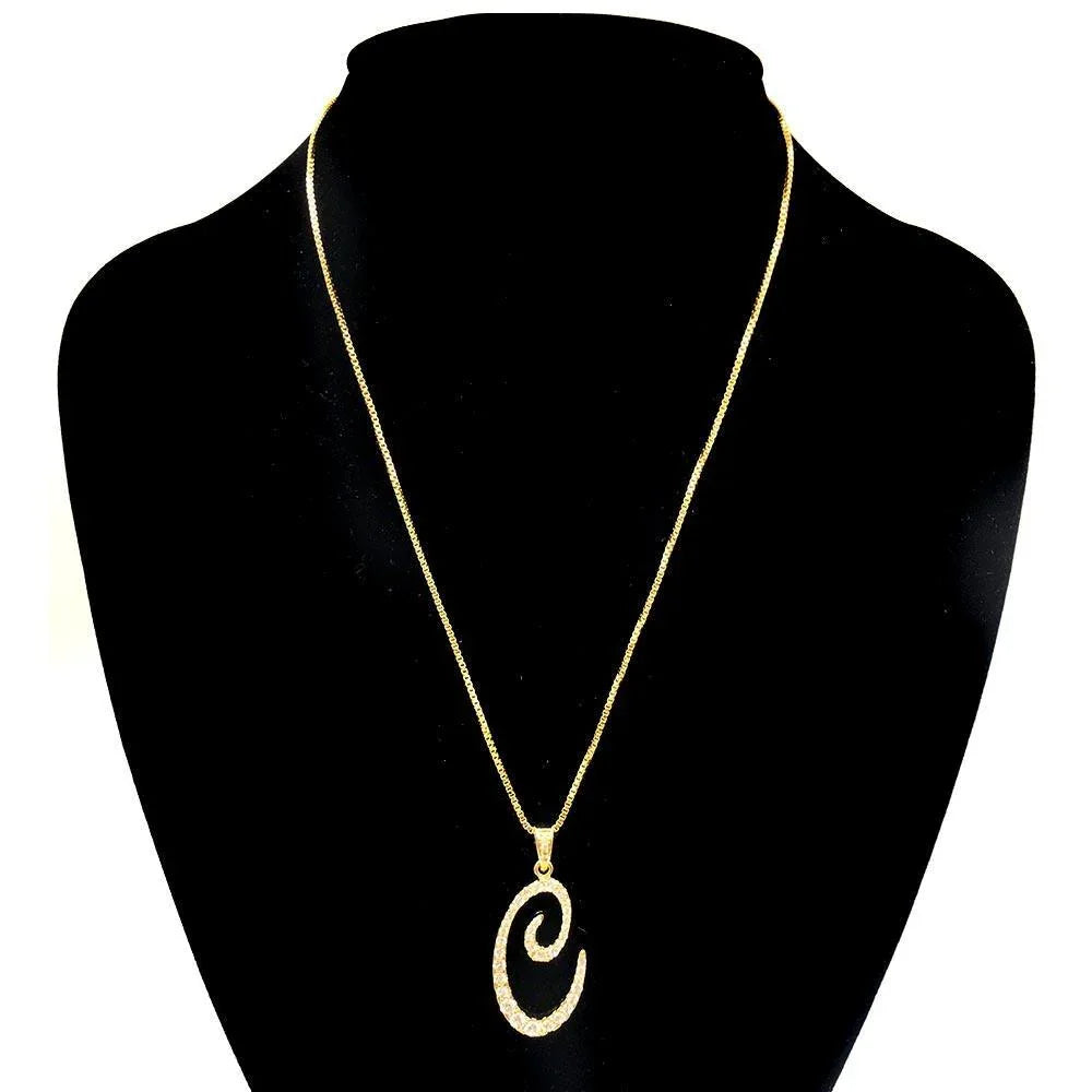 Gold -C- CZ Monogram Pendant Necklace - Jewelry Store by Erik Rayo