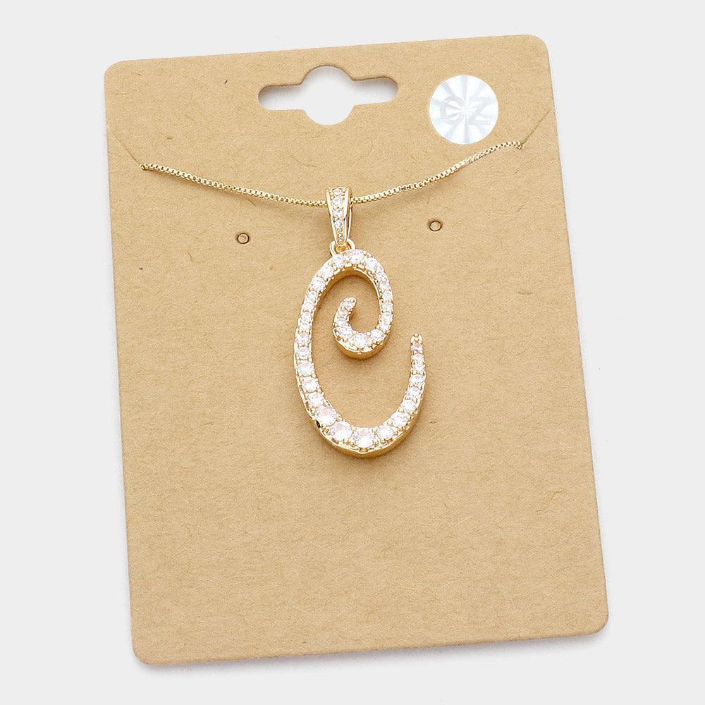Gold -C- CZ Monogram Pendant Necklace - Jewelry Store by Erik Rayo