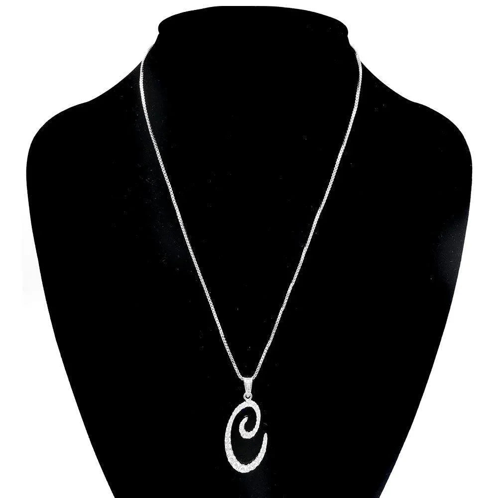 Silver -C- CZ Monogram Pendant Necklace - Jewelry Store by Erik Rayo
