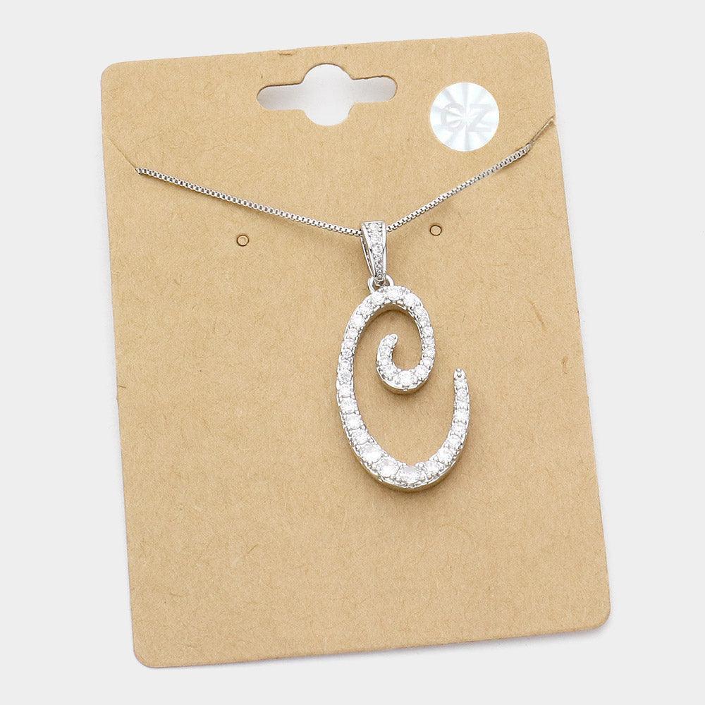 Silver -C- CZ Monogram Pendant Necklace - Jewelry Store by Erik Rayo