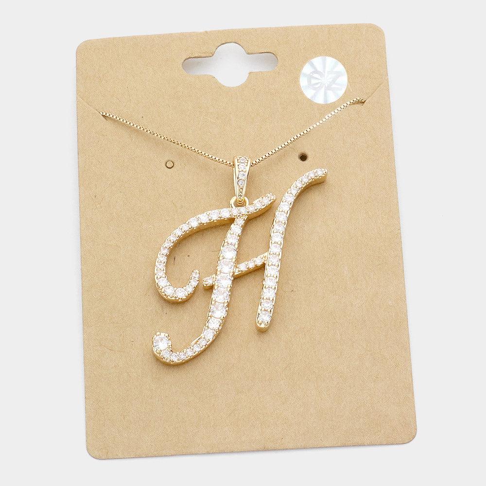 Letter H CZ Monogram Pendant Necklace - Jewelry Store by Erik Rayo