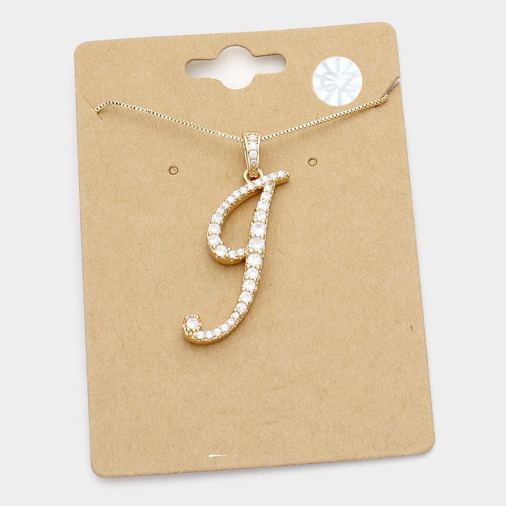 Letter J CZ Monogram Pendant Necklace - Jewelry Store by Erik Rayo
