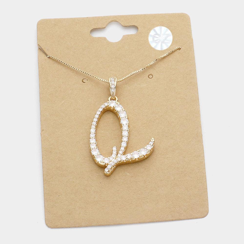 Letter Q CZ Monogram Pendant Necklace - Jewelry Store by Erik Rayo