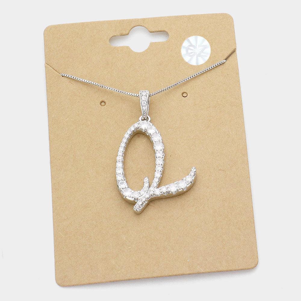 Letter Q CZ Monogram Pendant Necklace - Jewelry Store by Erik Rayo
