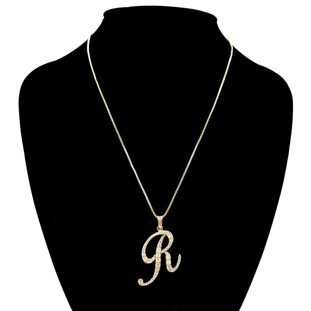 Gold -R- CZ Monogram Pendant Necklace - Jewelry Store by Erik Rayo