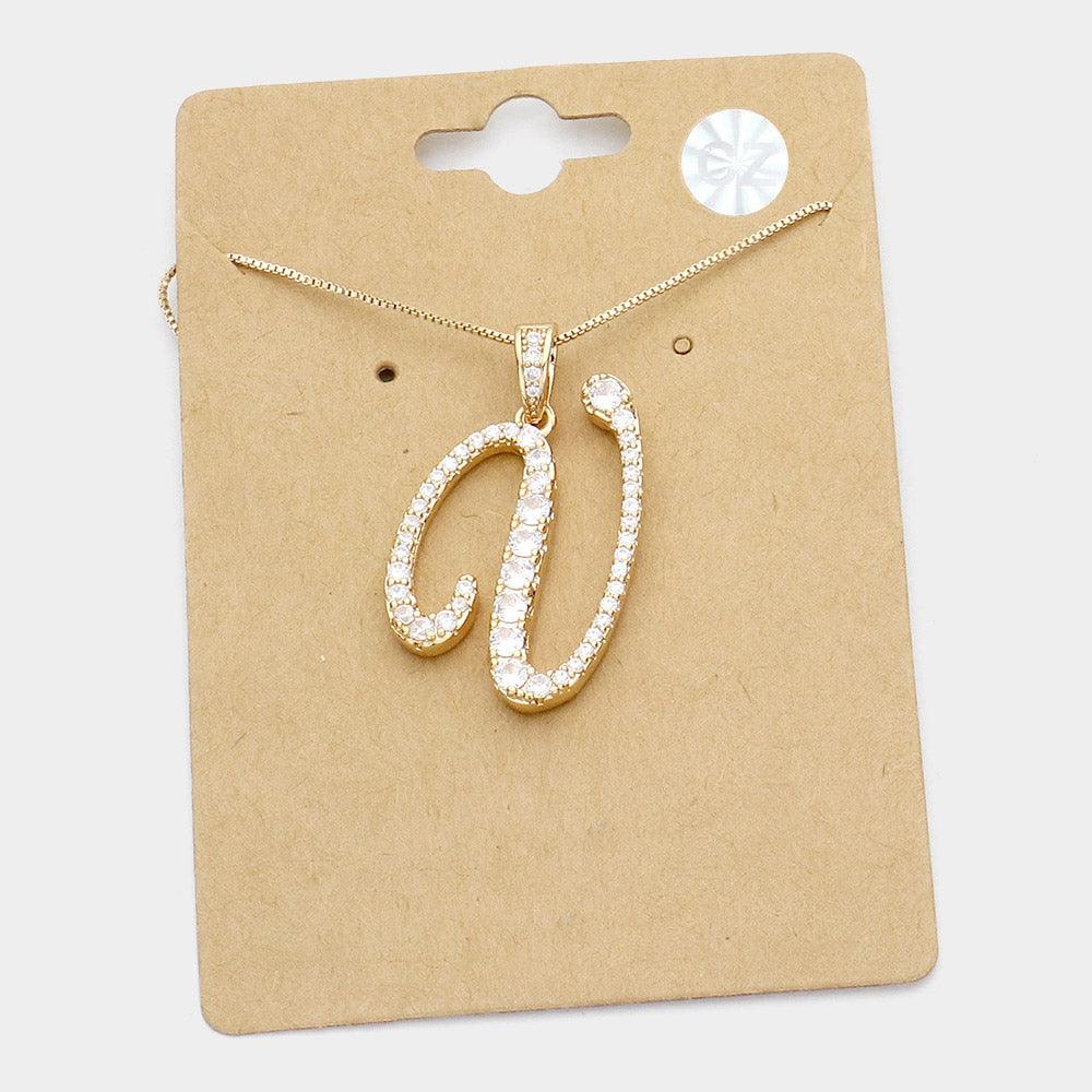 Letter V CZ Monogram Pendant Necklace - Jewelry Store by Erik Rayo