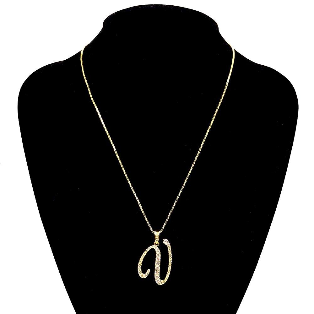 Letter V CZ Monogram Pendant Necklace - Jewelry Store by Erik Rayo