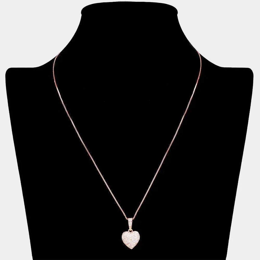 Clear CZ Stone Paved Heart Pendant Necklace - Jewelry Store by Erik Rayo