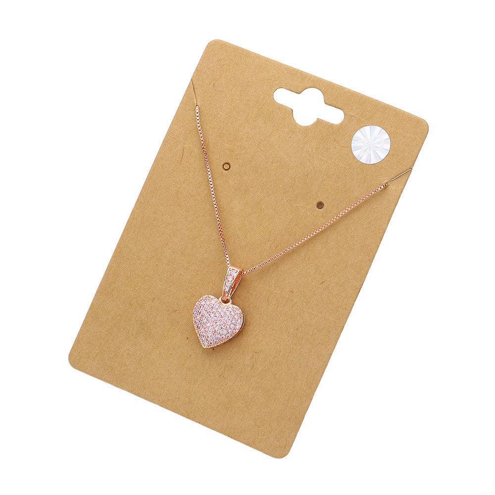 Pink CZ Stone Paved Heart Pendant Necklace - Jewelry Store by Erik Rayo
