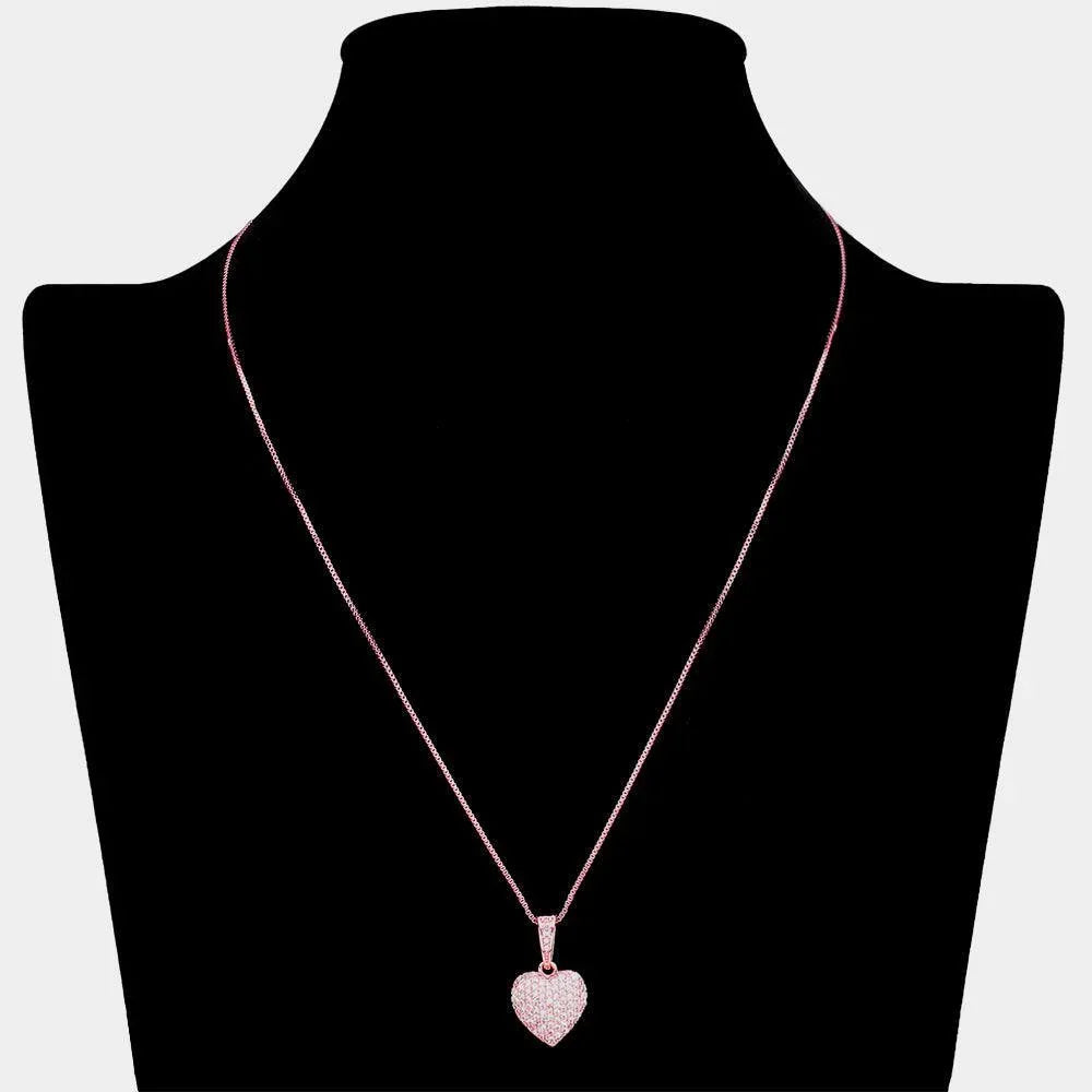 Pink CZ Stone Paved Heart Pendant Necklace - Jewelry Store by Erik Rayo