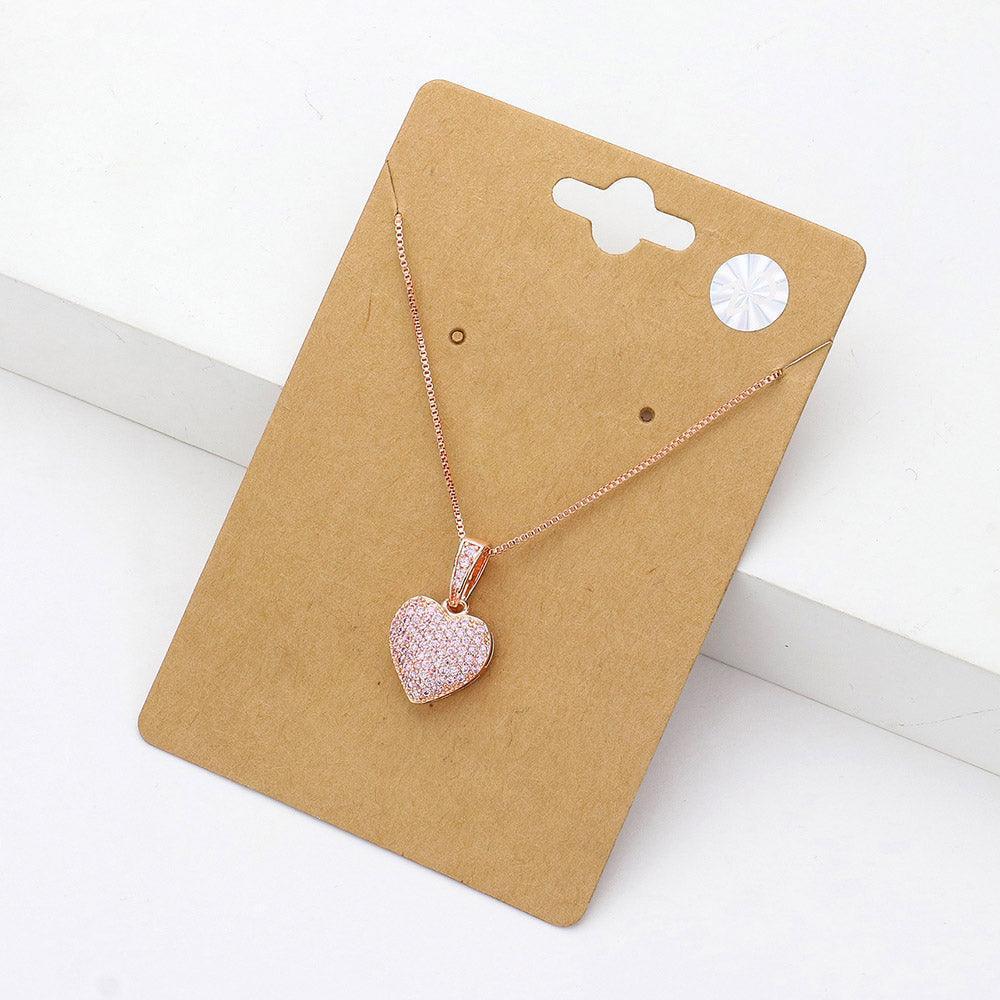 Pink CZ Stone Paved Heart Pendant Necklace - Jewelry Store by Erik Rayo