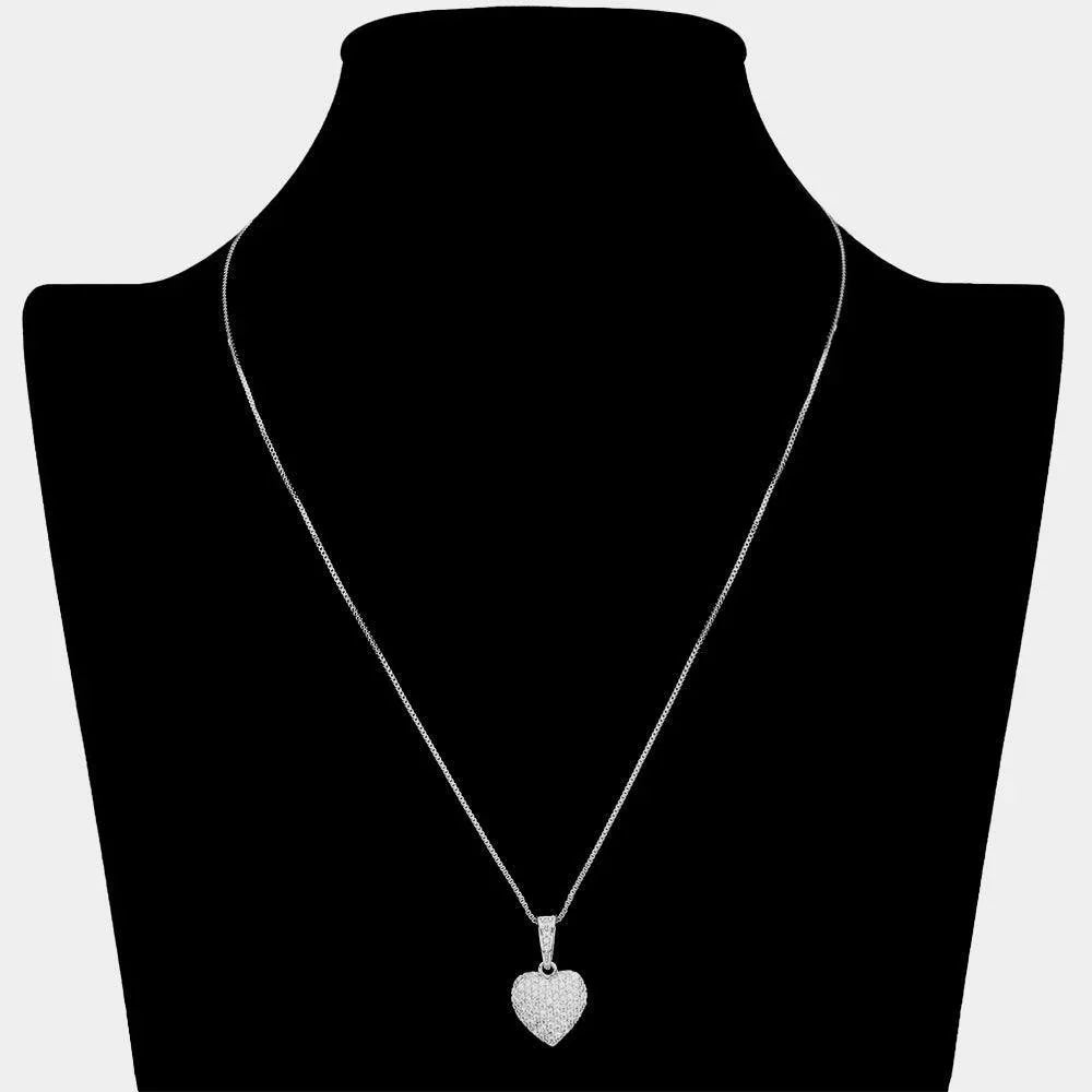 Clear CZ Stone Paved Heart Pendant Necklace - Jewelry Store by Erik Rayo
