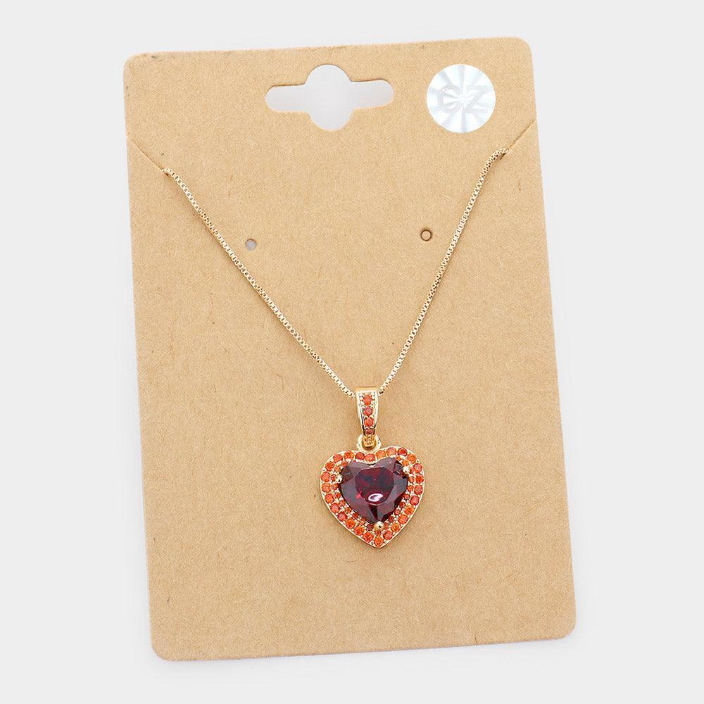 Red CZ Heart Pendant Necklace - Jewelry Store by Erik Rayo