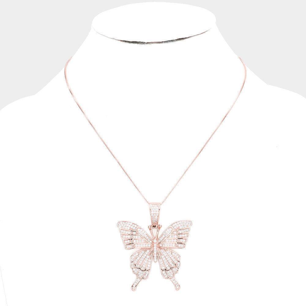 Rose Gold CZ Embellished Butterfly Pendant Necklace - Jewelry Store by Erik Rayo