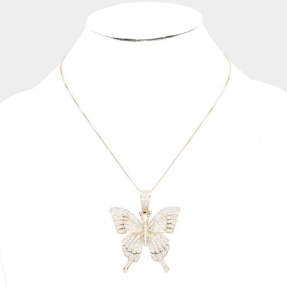 Gold CZ Embellished Butterfly Pendant Necklace - Jewelry Store by Erik Rayo
