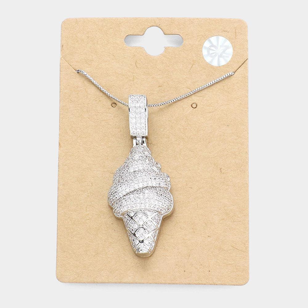 Silver CZ Ice Cream Pendant Necklace - Jewelry Store by Erik Rayo