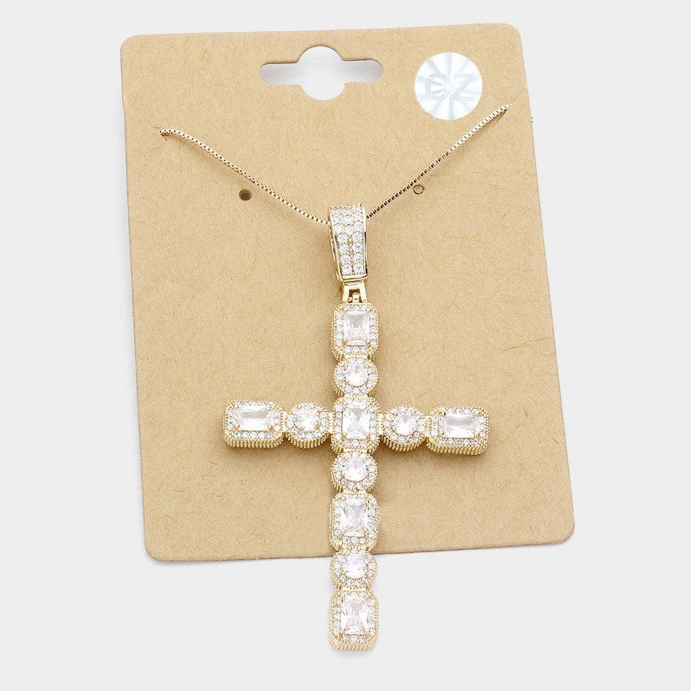 Gold CZ Cross Pendant Necklace - Jewelry Store by Erik Rayo