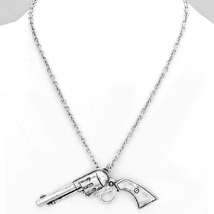 Silver Gun Pendant Metal Necklace - Jewelry Store by Erik Rayo