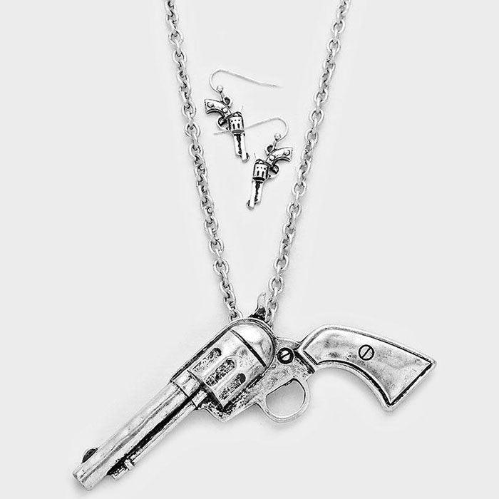 Silver Gun Pendant Metal Necklace