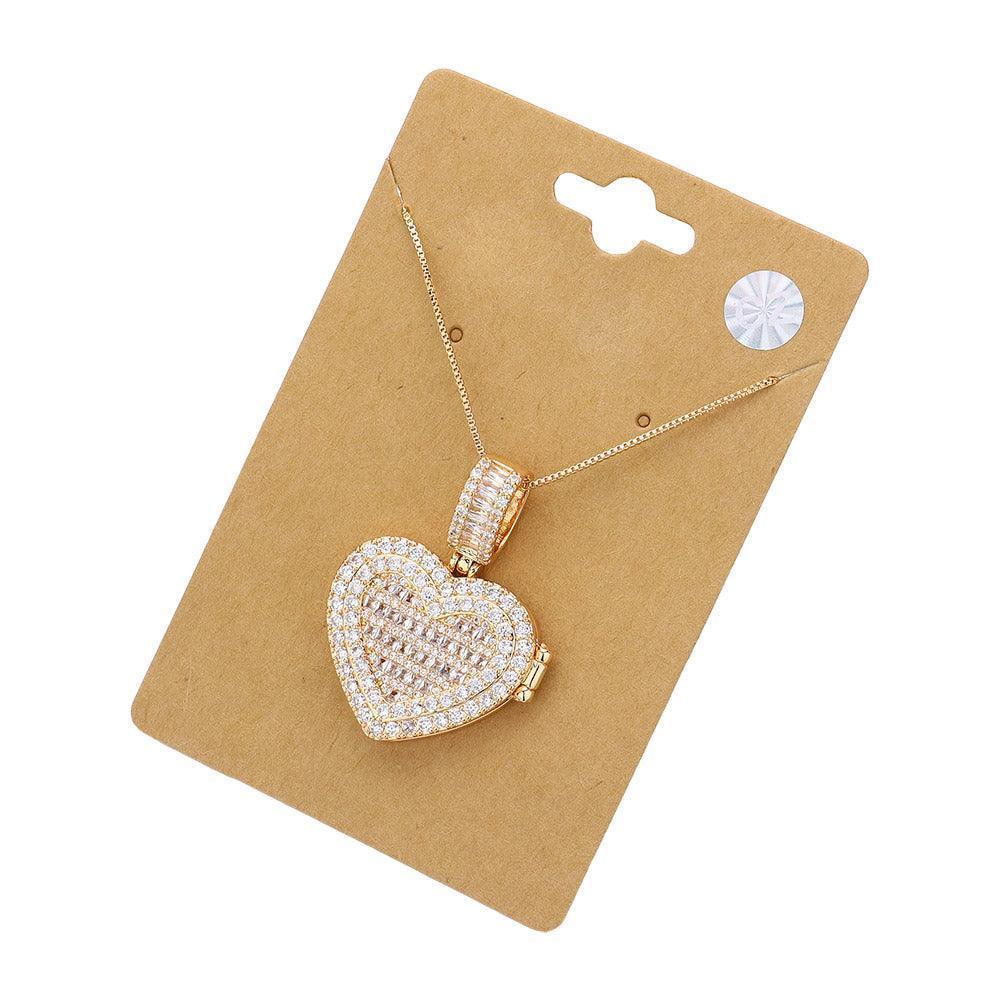 Clear CZ Heart Locket Pendant Necklace - Jewelry Store by Erik Rayo