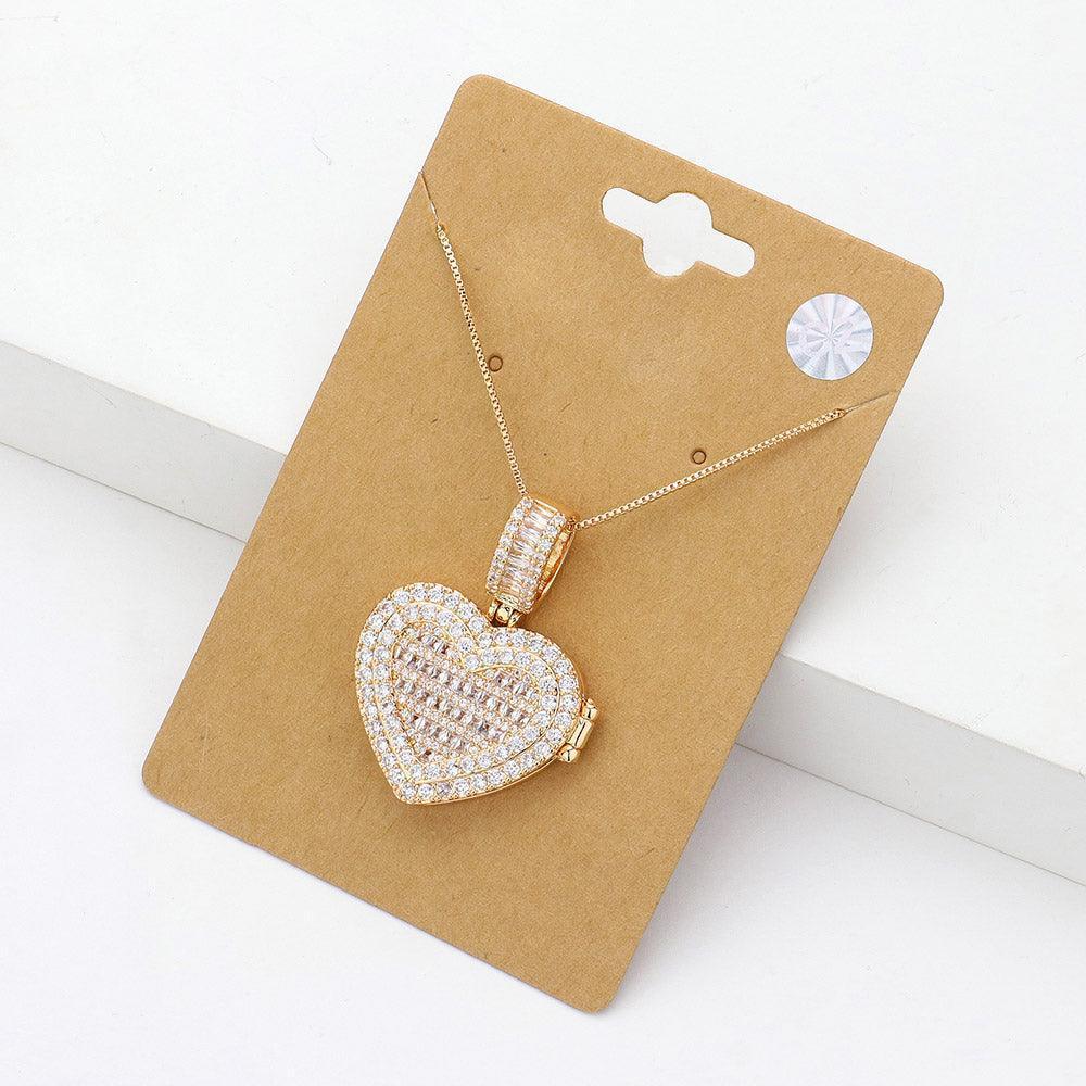 Clear CZ Heart Locket Pendant Necklace - Jewelry Store by Erik Rayo