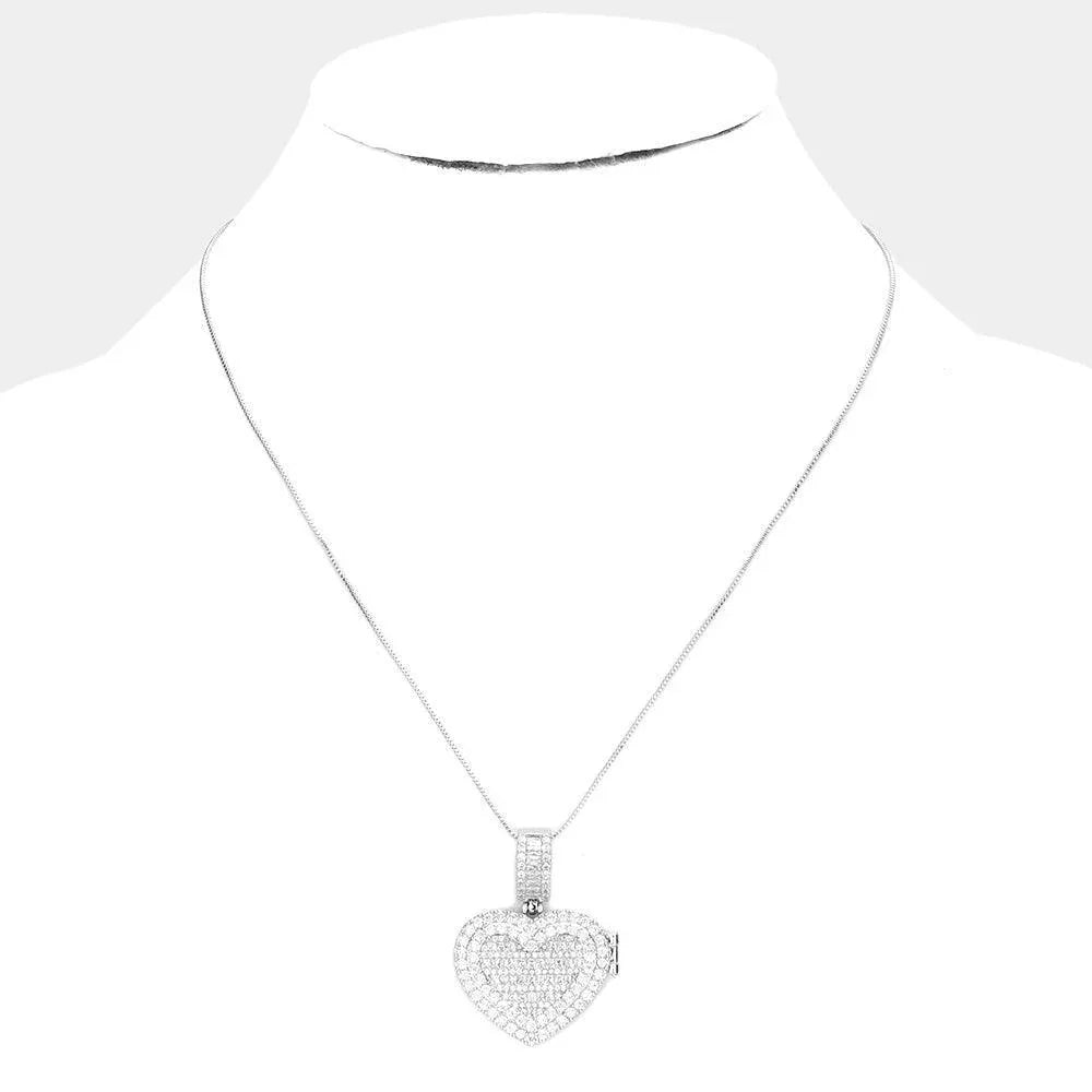 Clear CZ Heart Locket Pendant Necklace - Jewelry Store by Erik Rayo