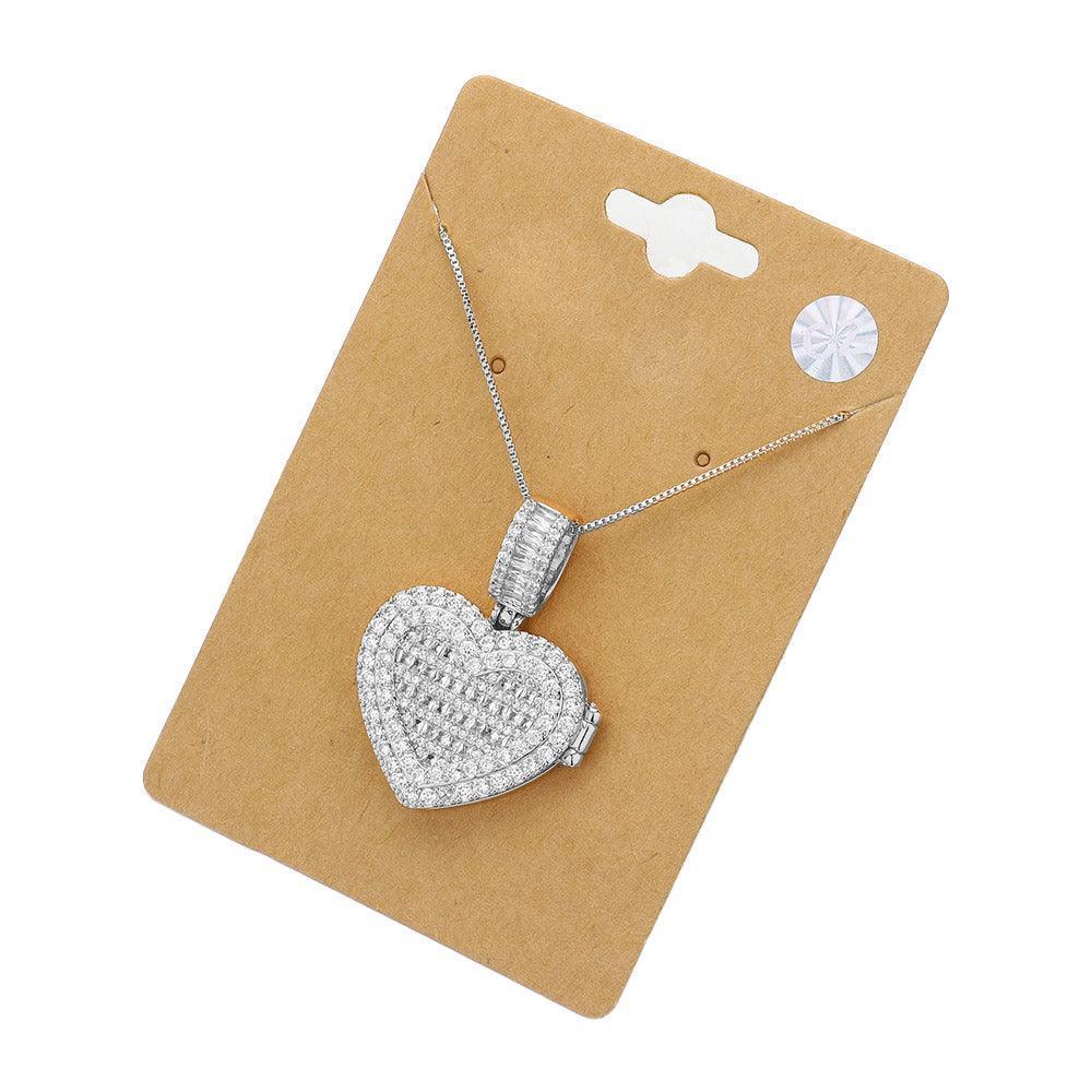 Clear CZ Heart Locket Pendant Necklace - Jewelry Store by Erik Rayo