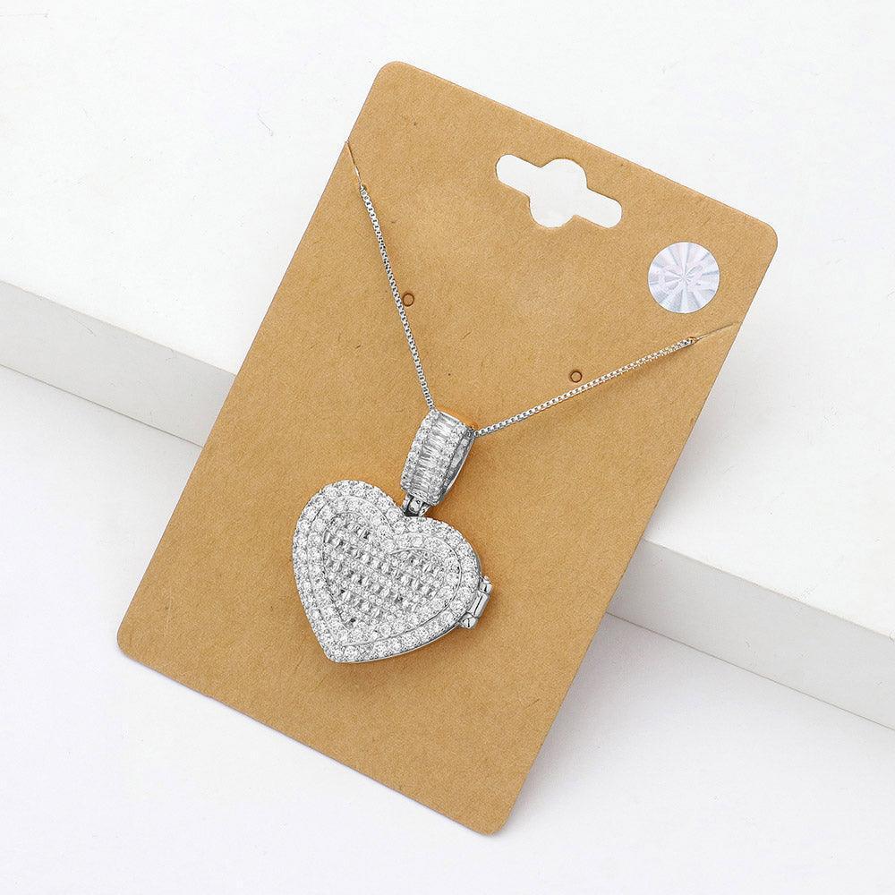 Clear CZ Heart Locket Pendant Necklace - Jewelry Store by Erik Rayo