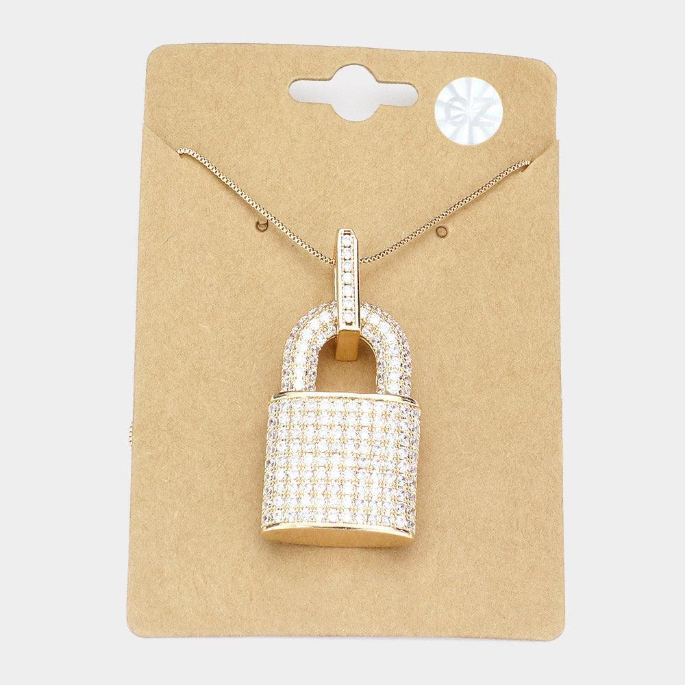 Gold CZ Lock Pendant Necklace - Jewelry Store by Erik Rayo