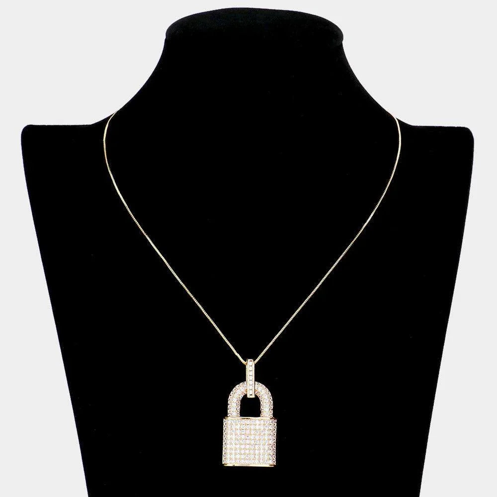 Gold CZ Lock Pendant Necklace - Jewelry Store by Erik Rayo