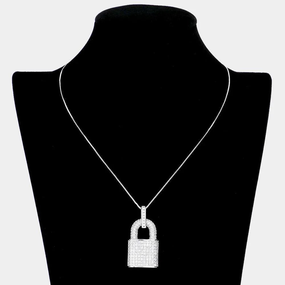 Silver CZ Lock Pendant Necklace - Jewelry Store by Erik Rayo