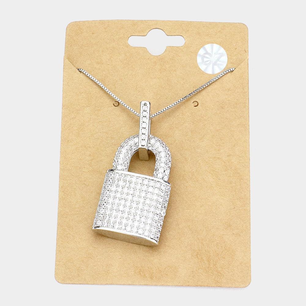 Silver CZ Lock Pendant Necklace - Jewelry Store by Erik Rayo