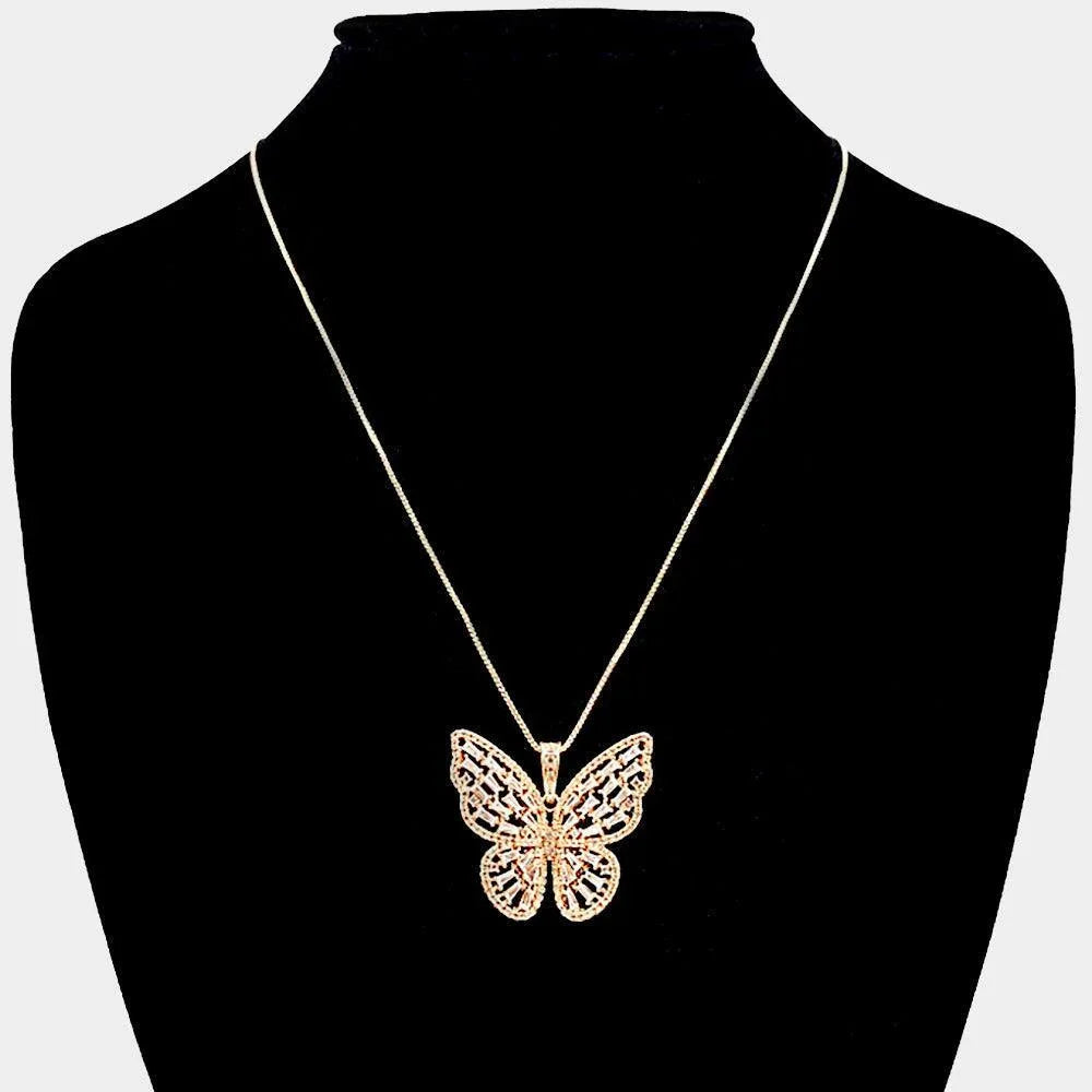 Gold CZ Butterfly Pendant Necklace - Jewelry Store by Erik Rayo