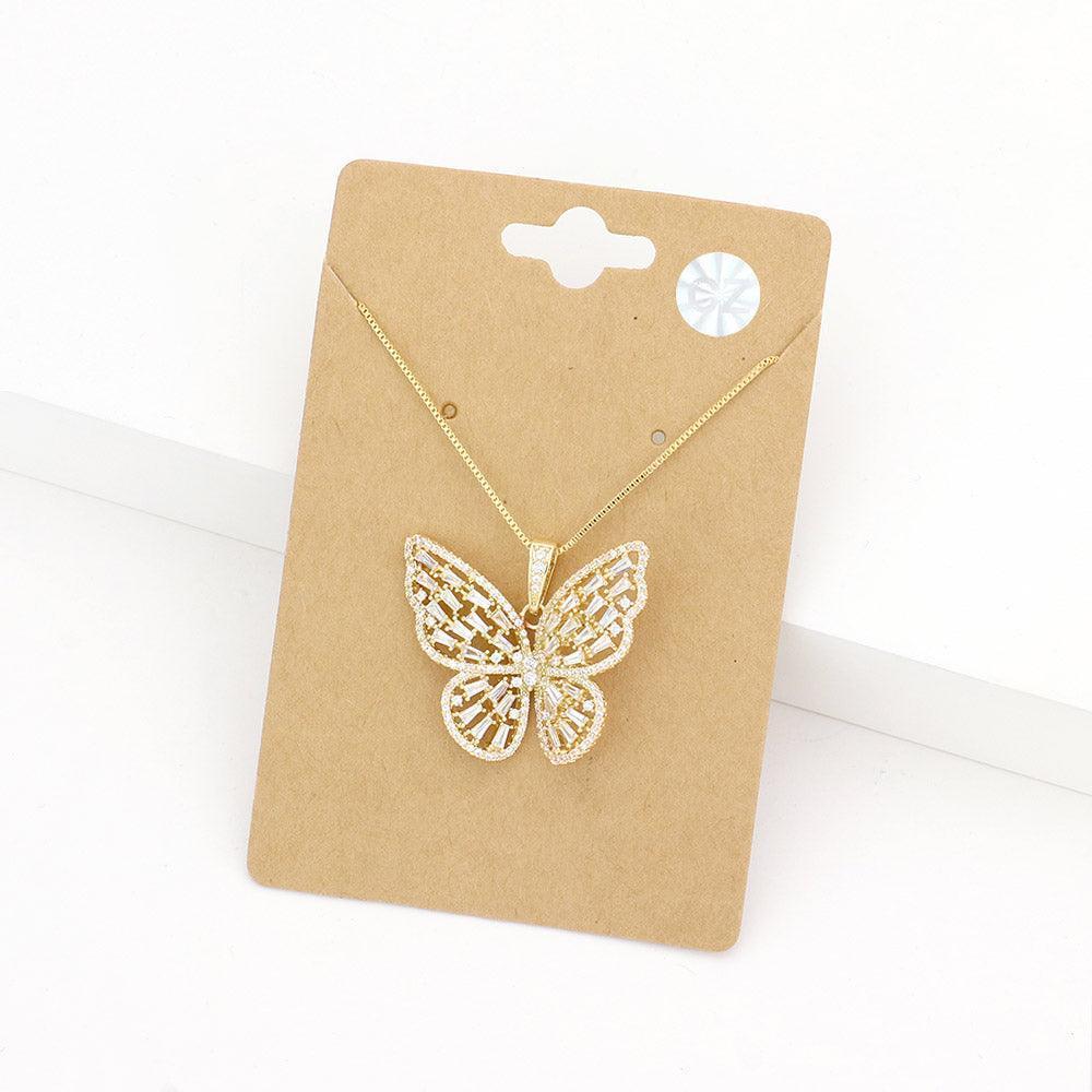 Gold CZ Butterfly Pendant Necklace - Jewelry Store by Erik Rayo