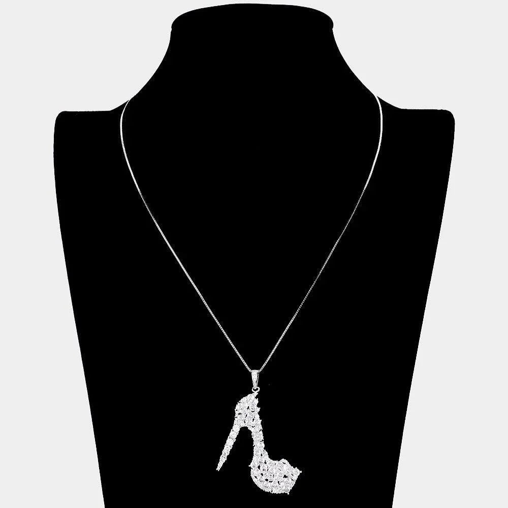 Silver CZ Stiletto Heel Pendant Necklace - Jewelry Store by Erik Rayo