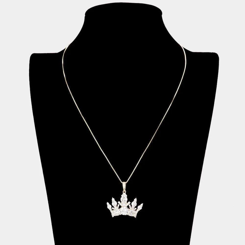 Gold CZ Crown Pendant Necklace - Jewelry Store by Erik Rayo