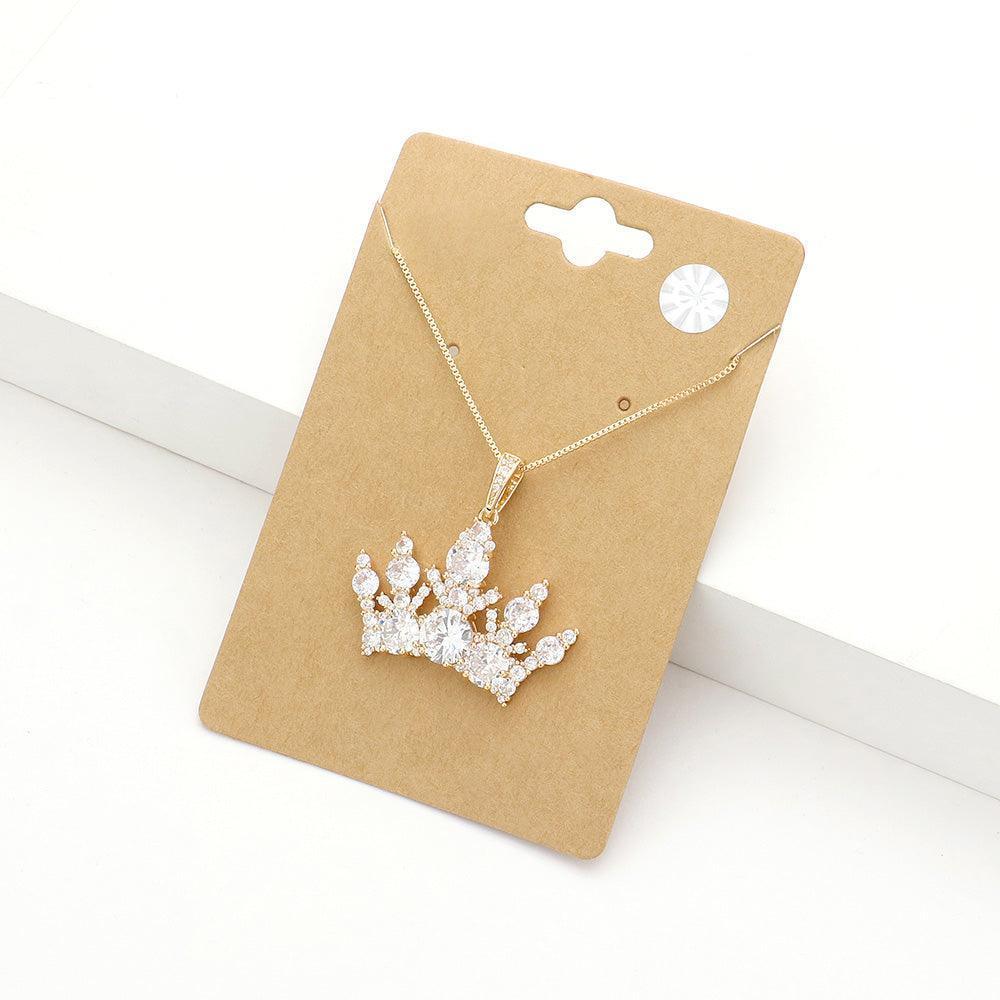 Gold CZ Crown Pendant Necklace - Jewelry Store by Erik Rayo