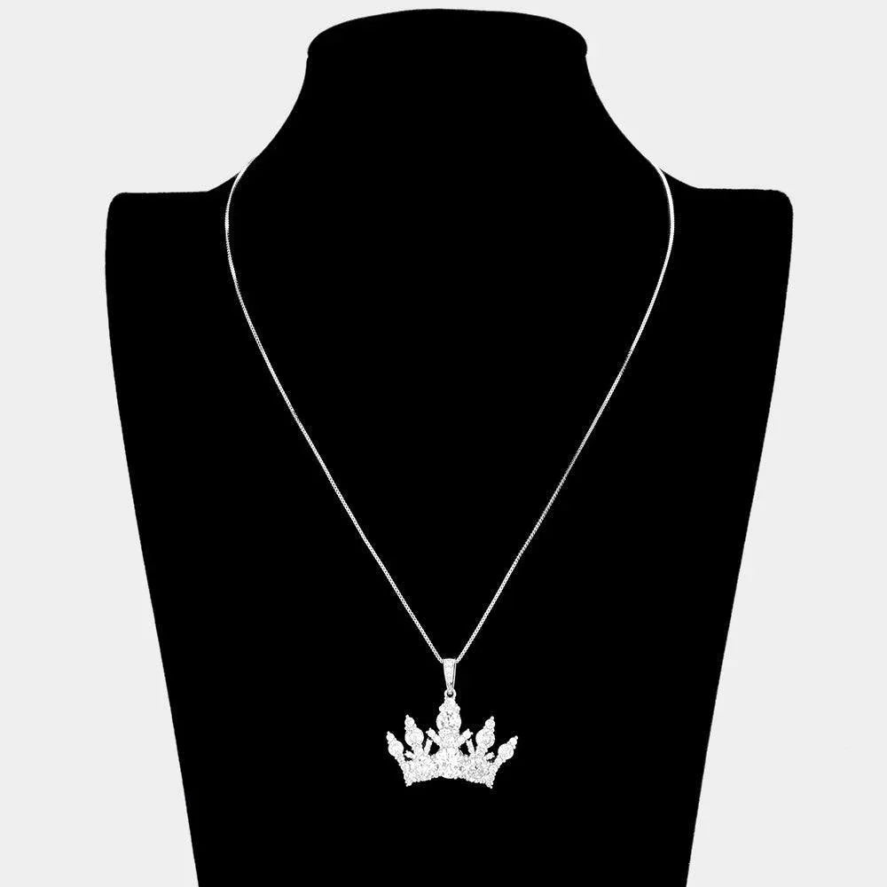 Silver CZ Crown Pendant Necklace - Jewelry Store by Erik Rayo