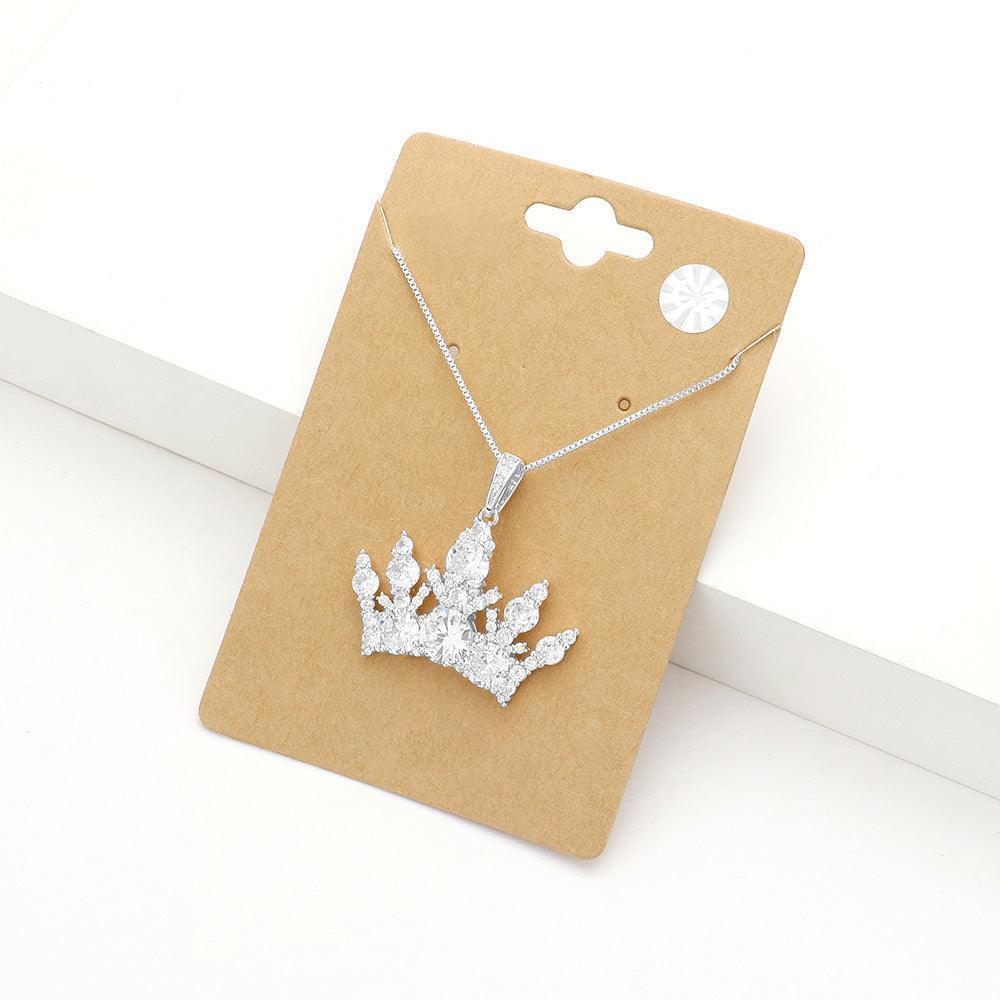 Silver CZ Crown Pendant Necklace - Jewelry Store by Erik Rayo