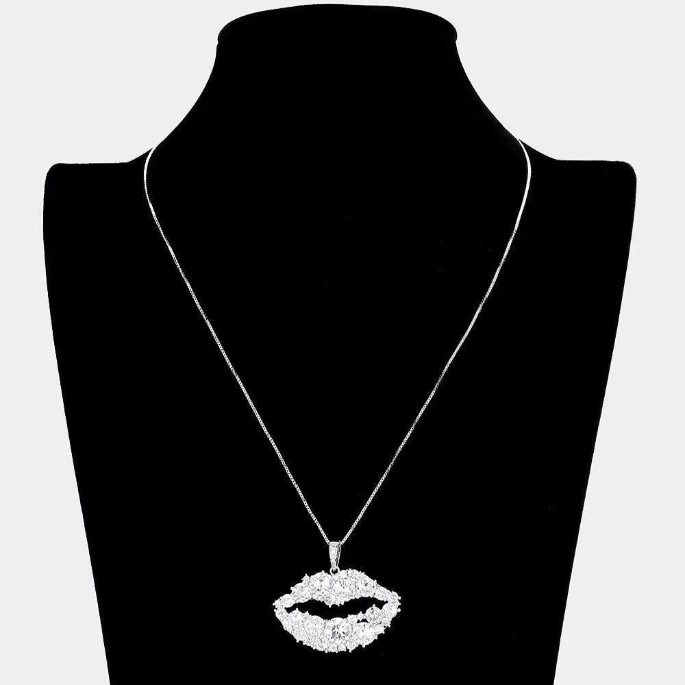 Silver CZ Lips Pendant Necklace - Jewelry Store by Erik Rayo