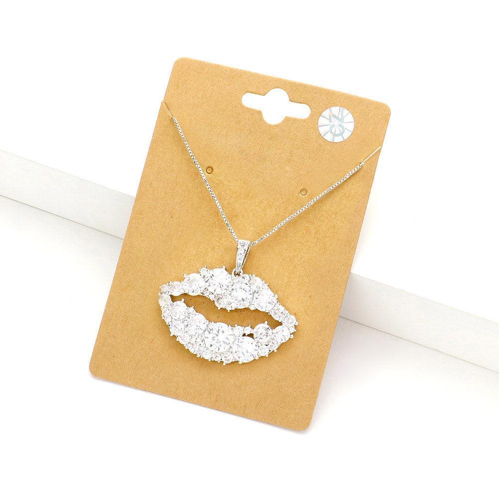 Silver CZ Lips Pendant Necklace - Jewelry Store by Erik Rayo