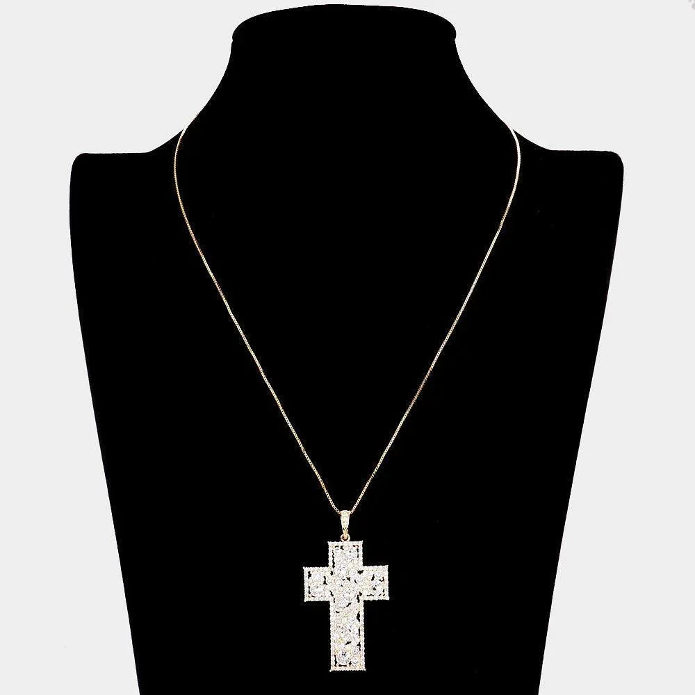 Gold CZ Cross Pendant Necklace - Jewelry Store by Erik Rayo