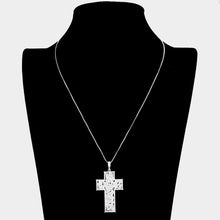 Load image into Gallery viewer, Silver CZ Cross Pendant Necklace
