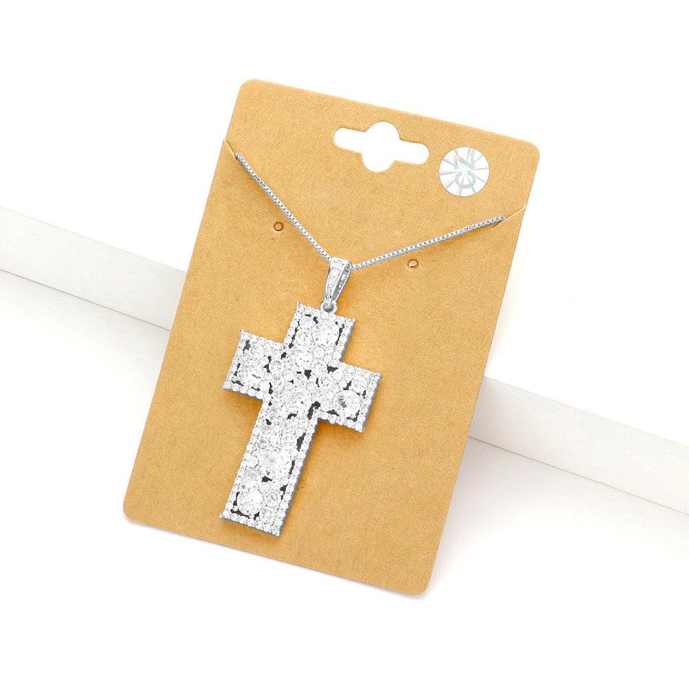 Silver CZ Cross Pendant Necklace